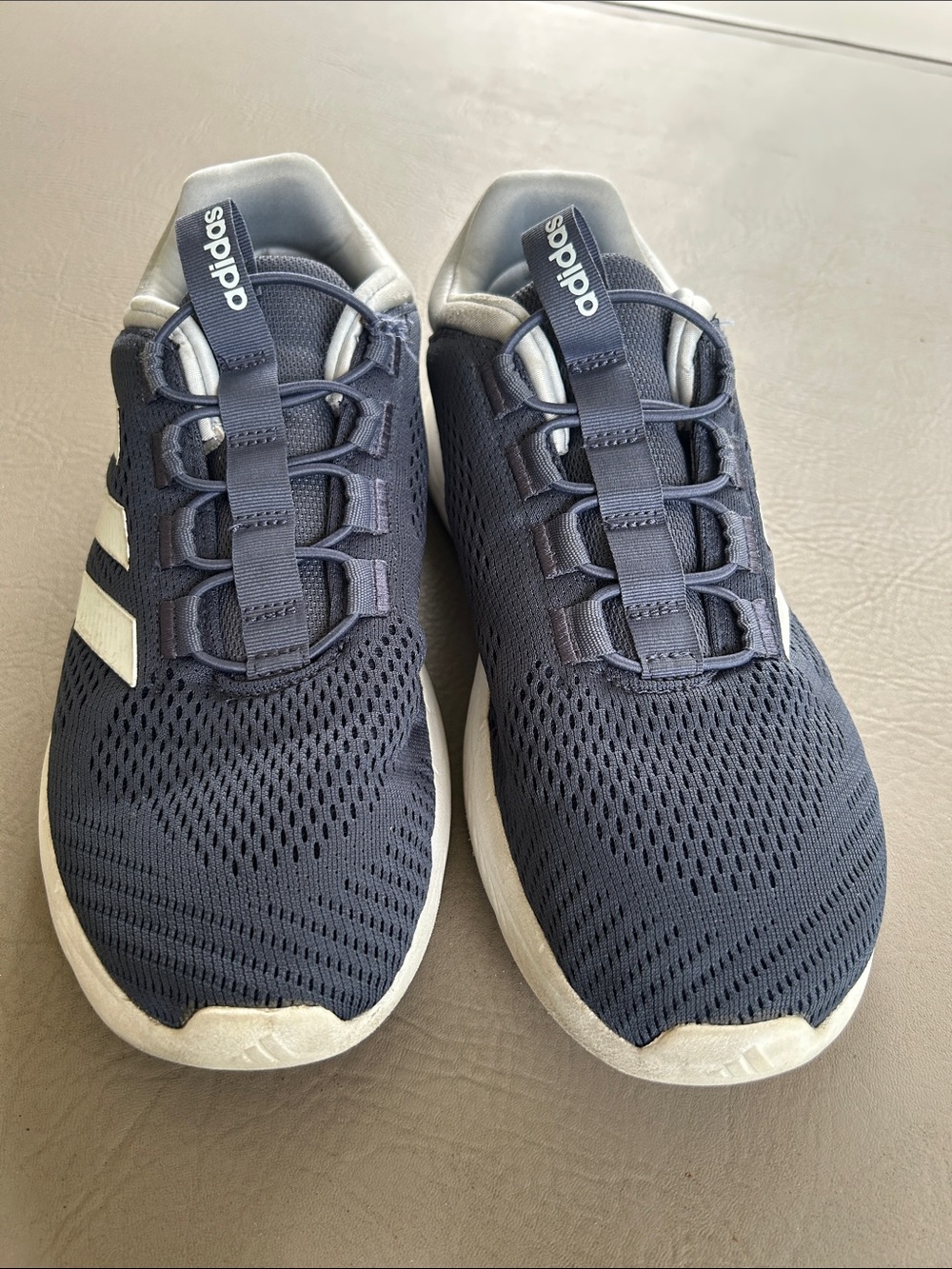 adidas Men’s Navy and White Knit Athletic Sneakers
